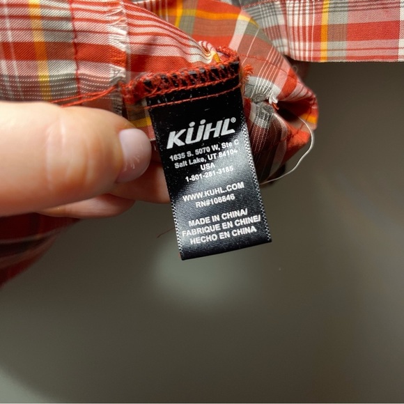 Kuhl Men's orange grey plaid checkered outdoor hiking button down shirt in XXL - Picture 5 of 6